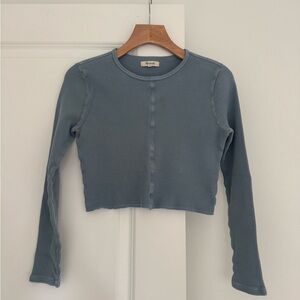 Madewell women’s long-sleeve crewneck thermal waffle-knit crop shirt top SMALL